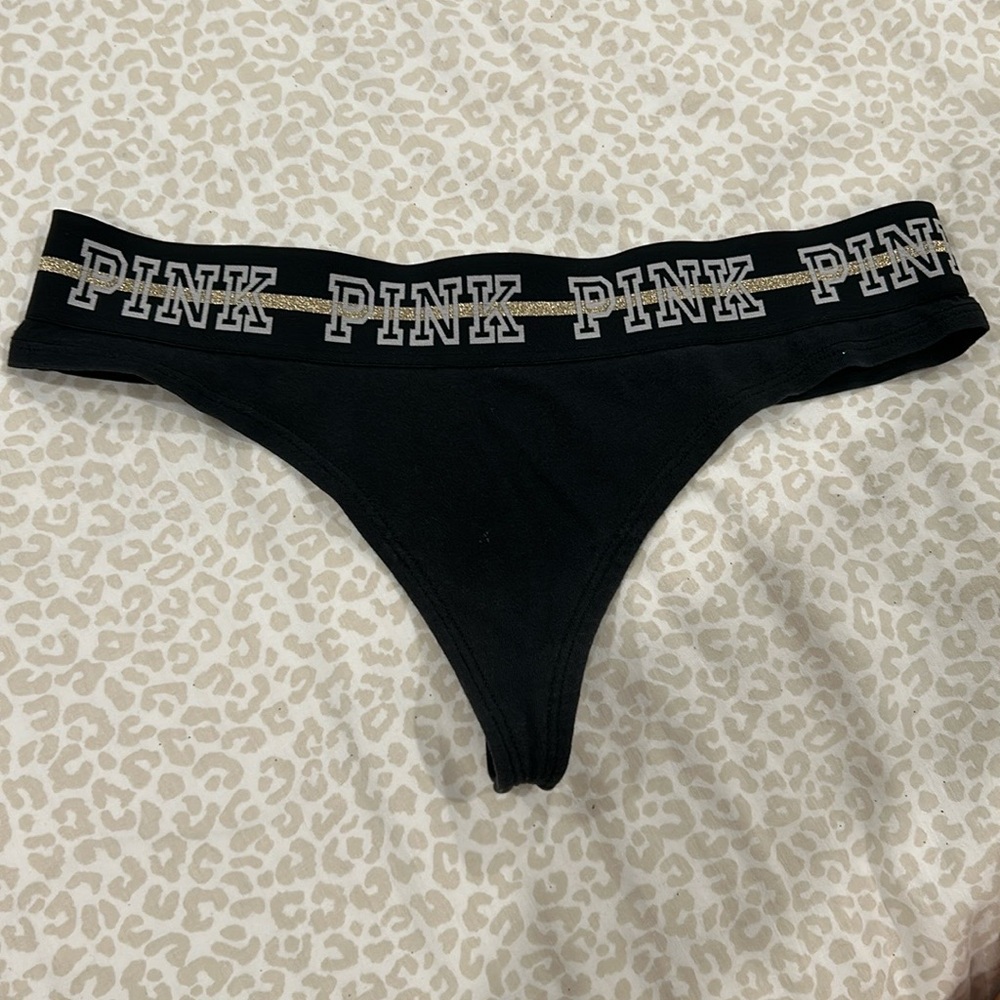 PINK Cotton Black Thong
